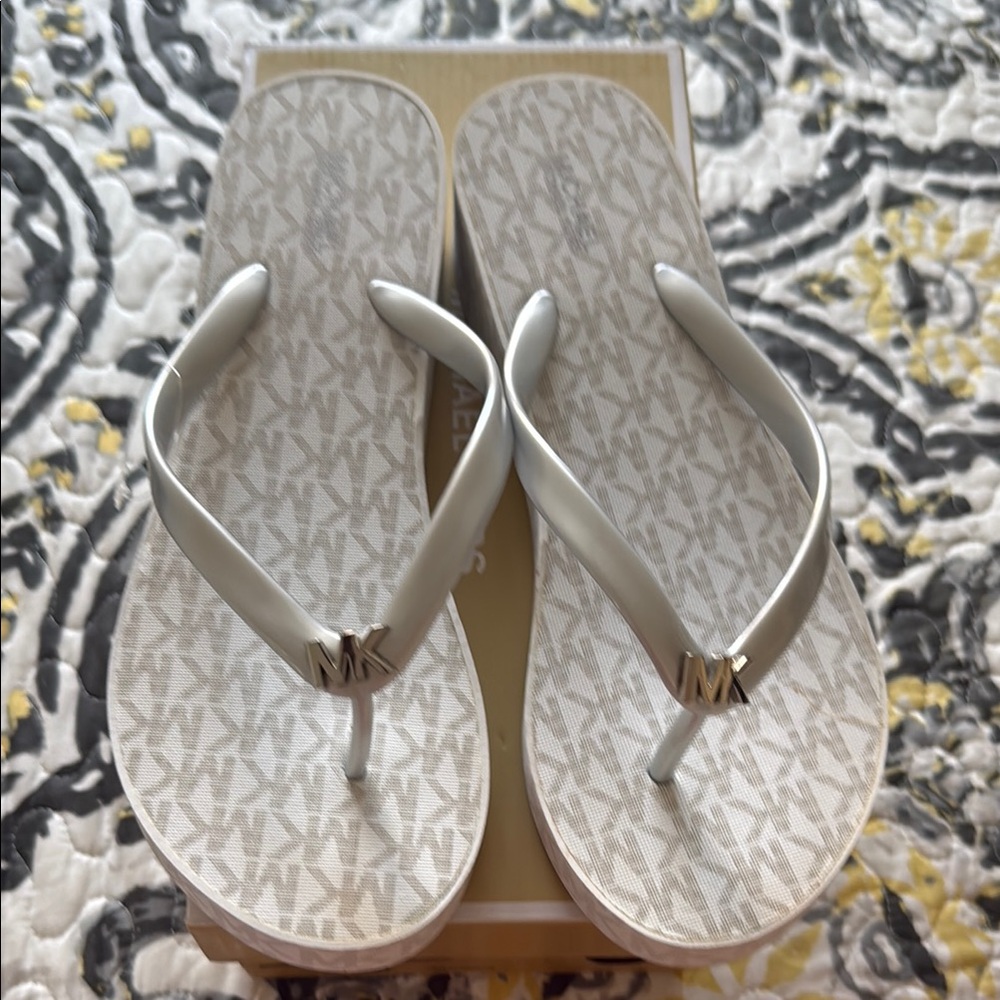 Michael Kors White Flip Flops